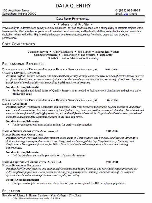 Examples of Data Entry Clerk Resumes