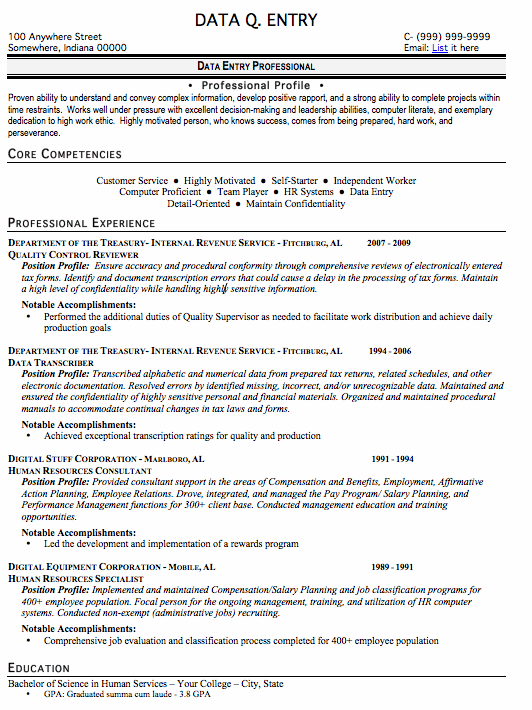 Data Entry Resume Sample