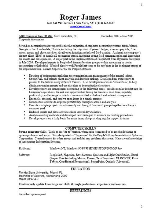 resumes format samples. Resume Sample Page 2