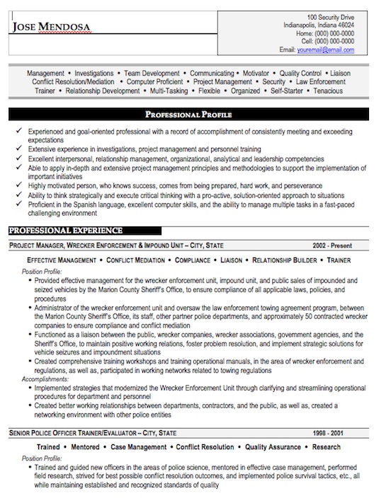 Law Enforcement Resume Sample