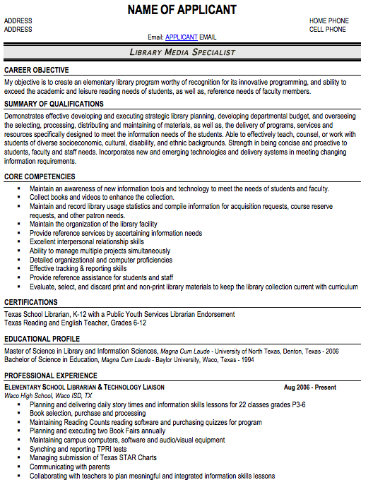 Professional Librarian Resume Sample