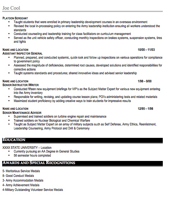 professional resume format examples. Professional Military Resume