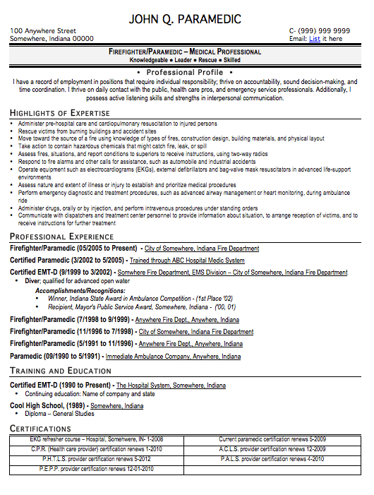 Emergency medical technician resume