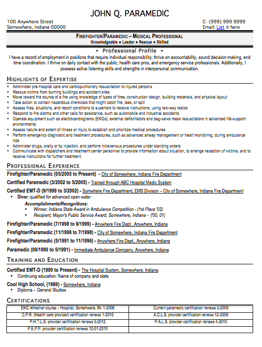 Paramedic Resume Sample