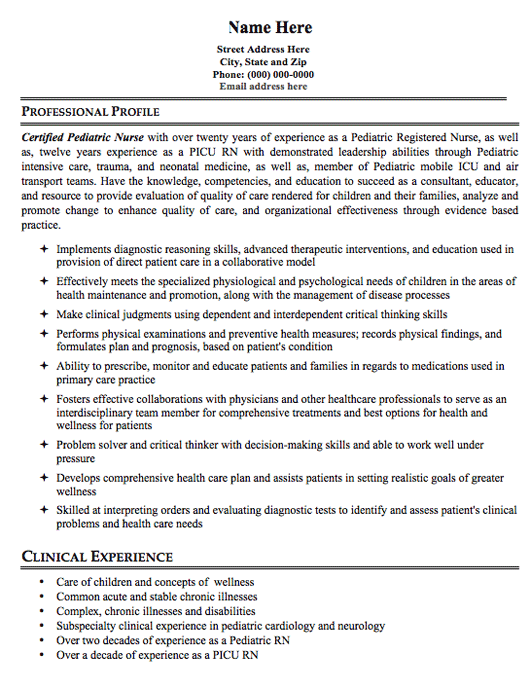 pediatric nurse resume sample free resume template