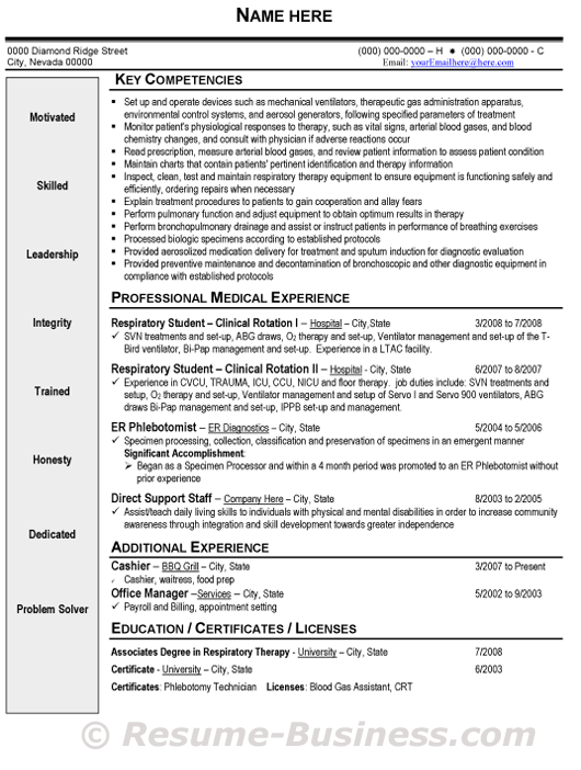 example of resume format. Respiratory Therapist Resume