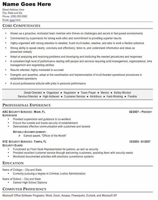 Security Guard Resume Sample